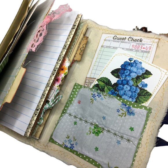 Writing Junk Journal Vintage Style Fabric Cover Diary Includes Ephemera No 9 u - Picture 6 of 10